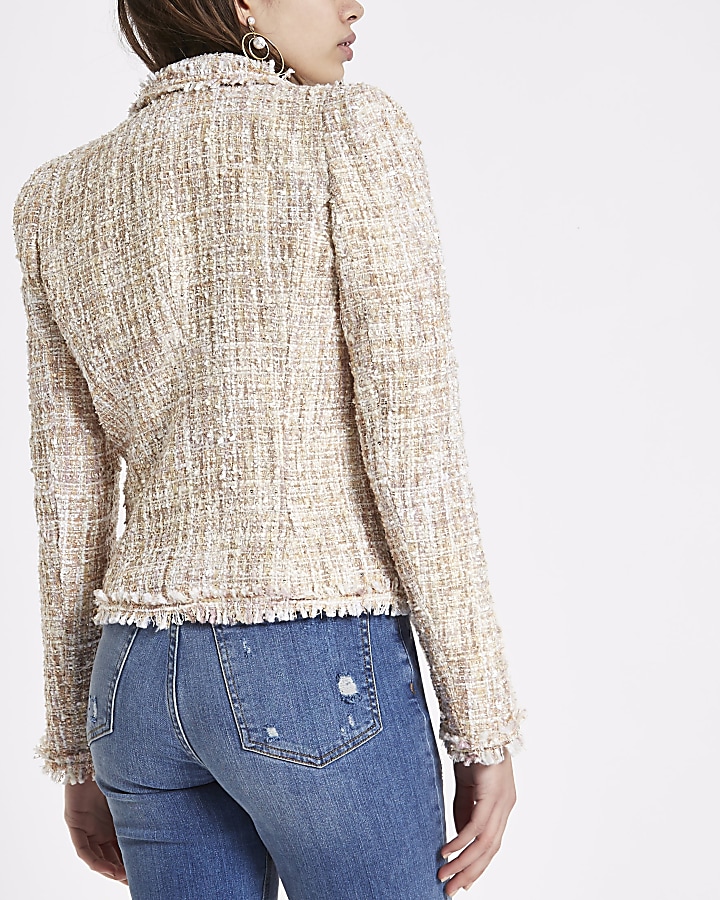 Cream boucle glitter double-breasted jacket