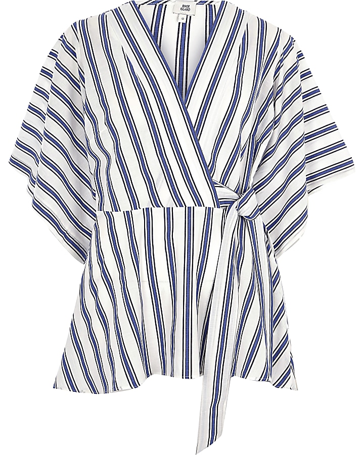 Blue stripe kimono wrap top