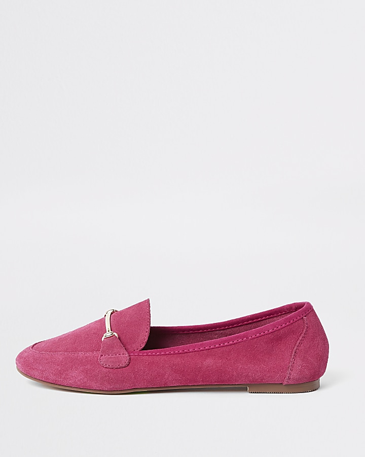 Pink suede snaffle detail loafers