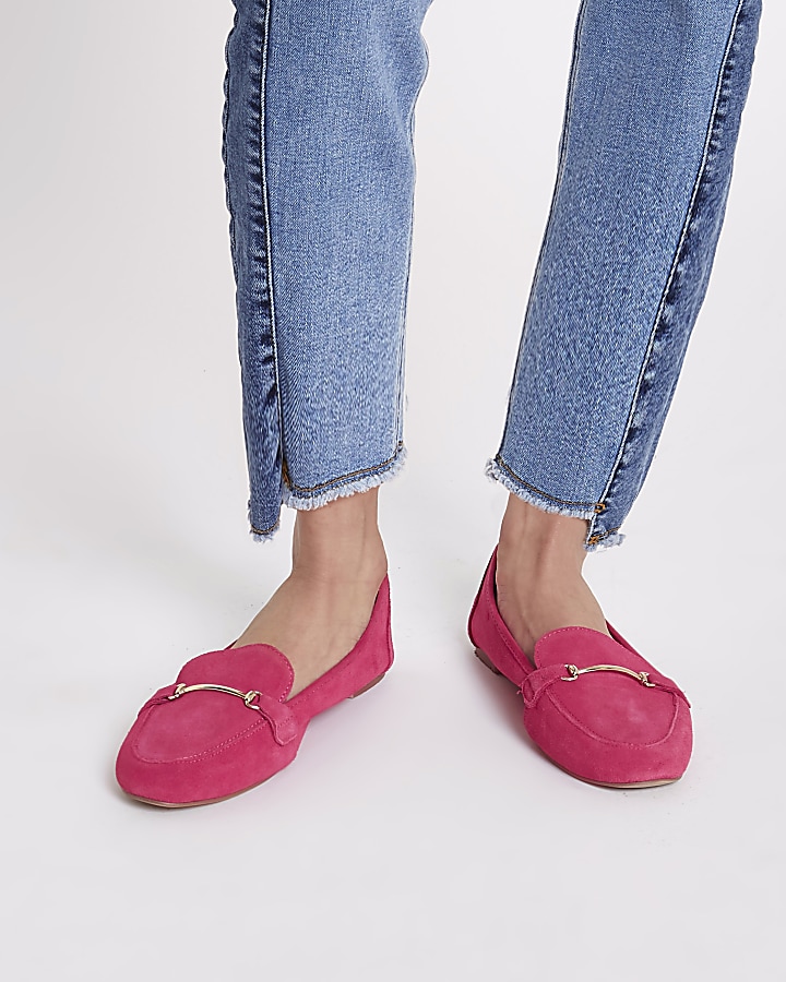 Pink suede snaffle detail loafers