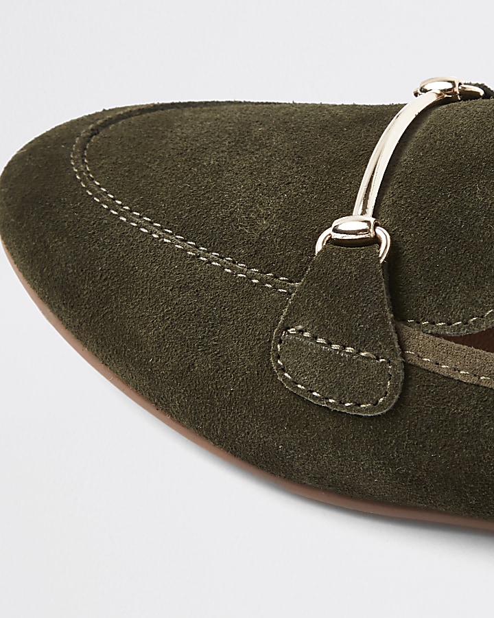 Green suede snaffle detail loafers
