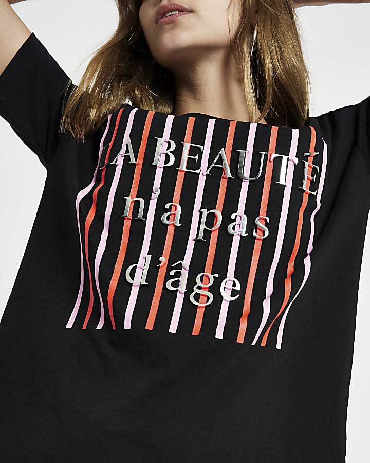 Black 'La beaute' stripe T-shirt
