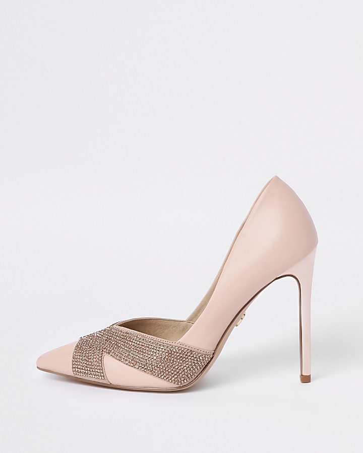 Pink embellished court shoes