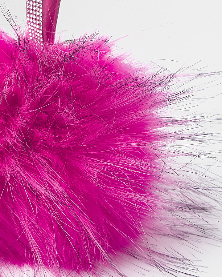 Bright pink large faux fur pom pom keyring