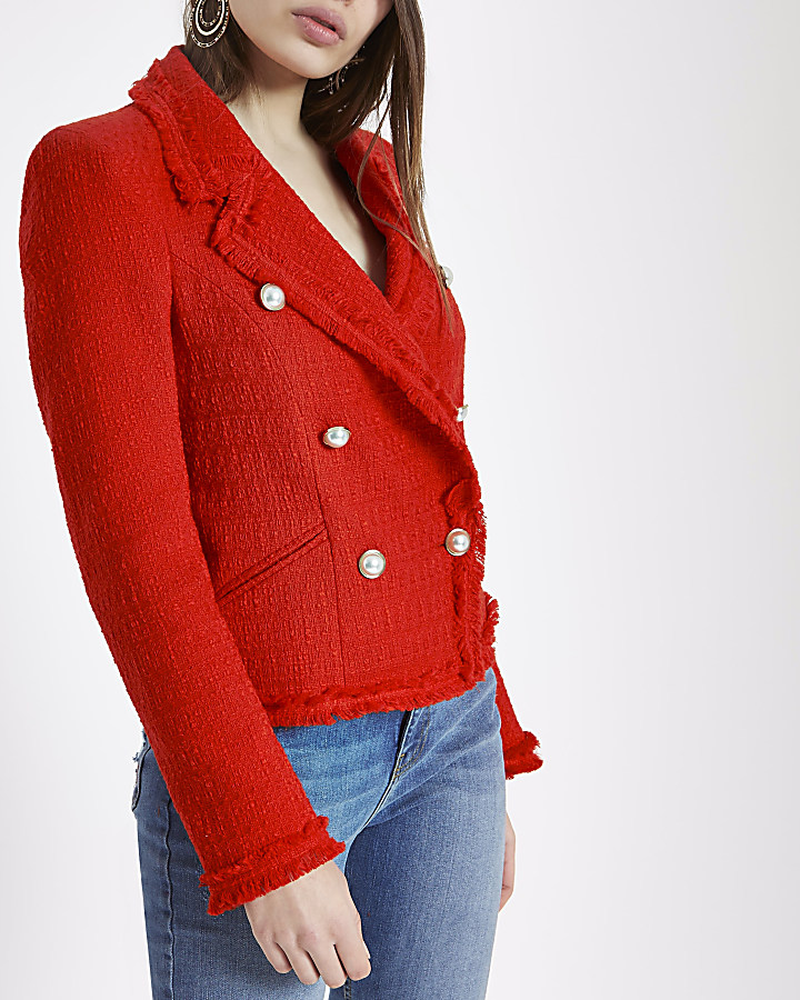 Red boucle double-breasted jacket
