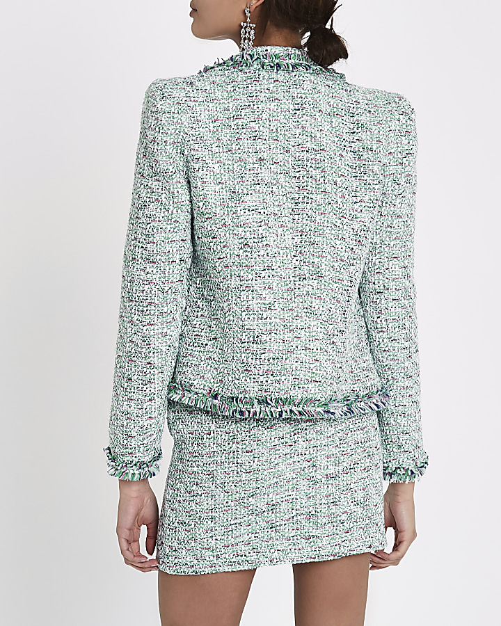 Green boucle double-breasted trophy jacket