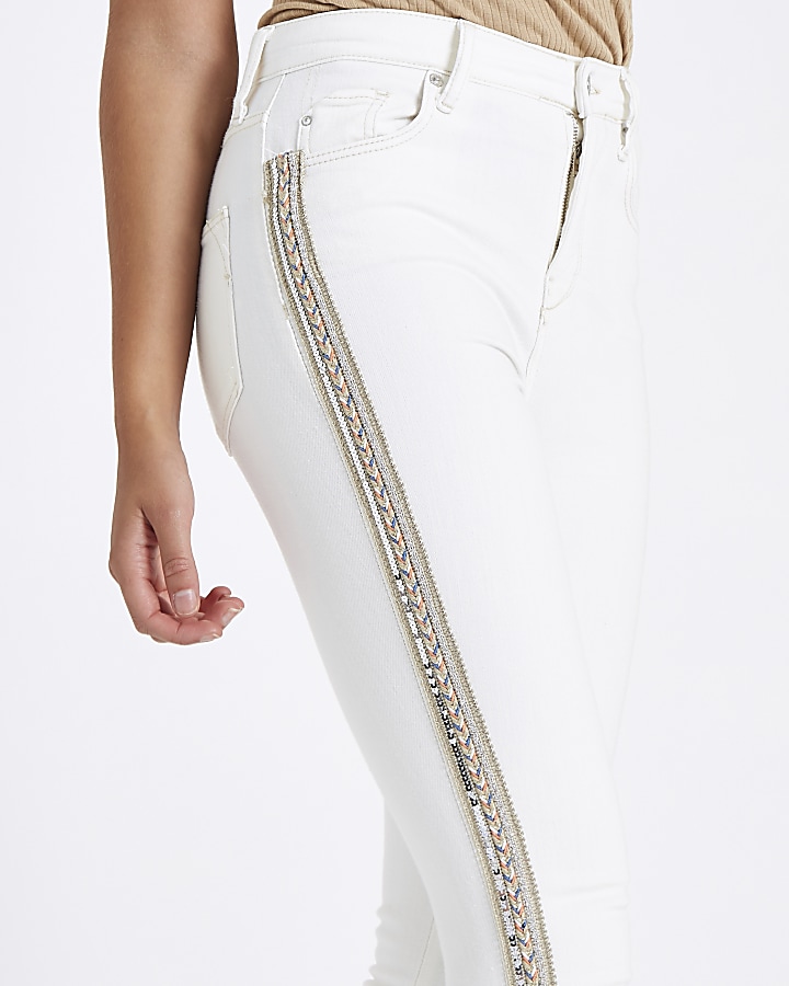 White Harper sequin detail super skinny jeans