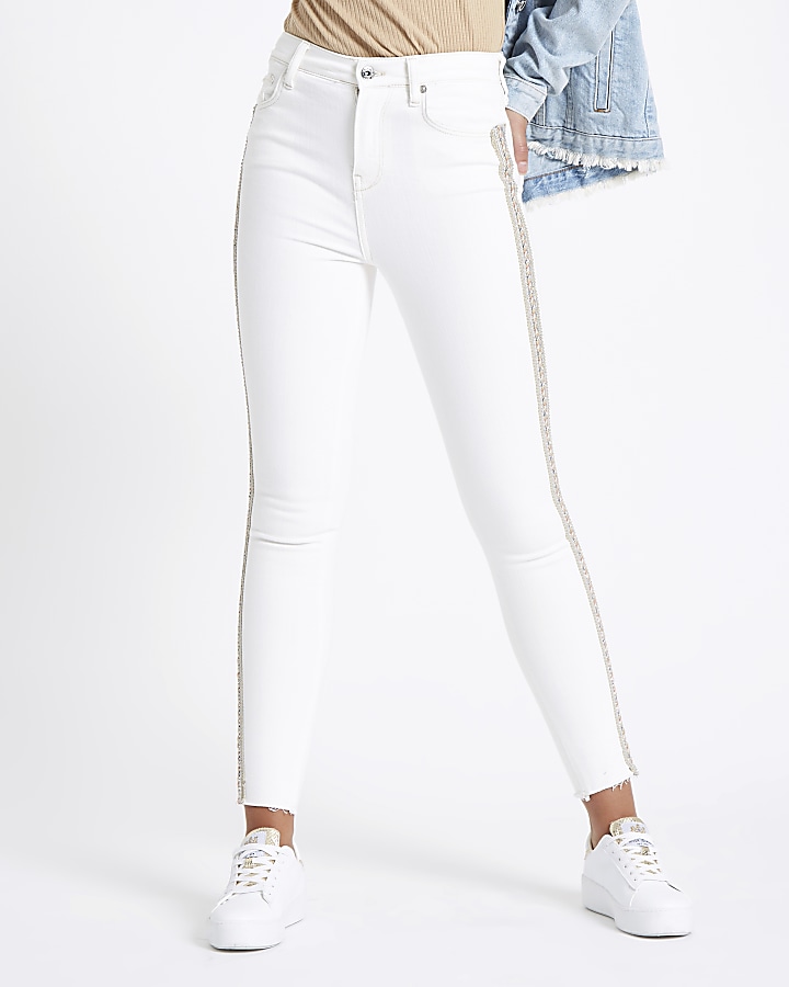 White Harper sequin detail super skinny jeans