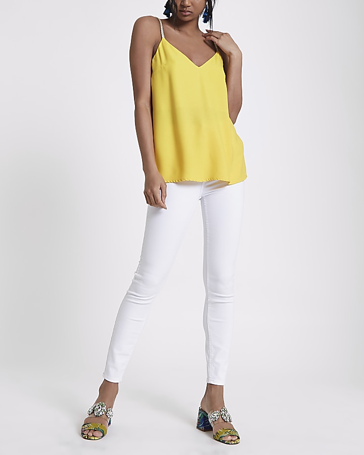 Yellow plaited strap cami top