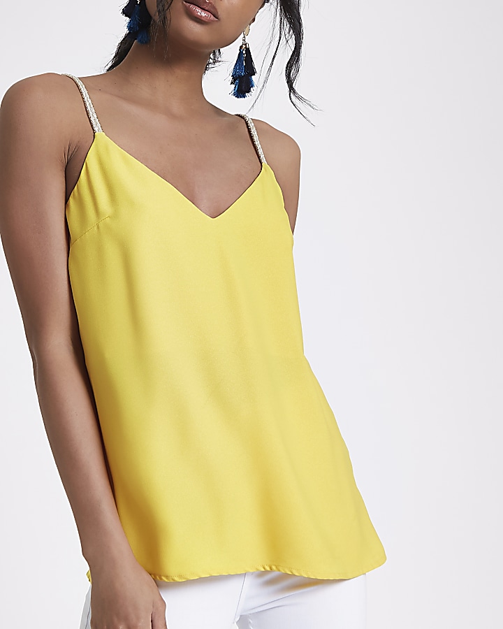 Yellow plaited strap cami top