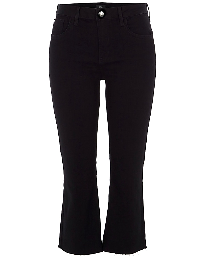 Petite black cropped flared jeans