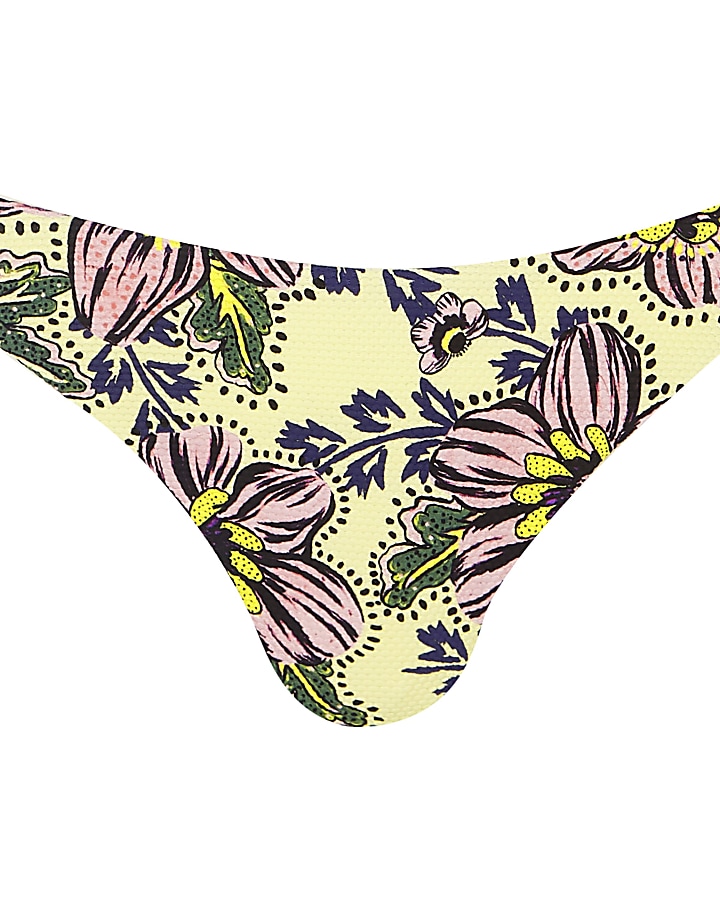 Yellow floral low rise bikini bottoms