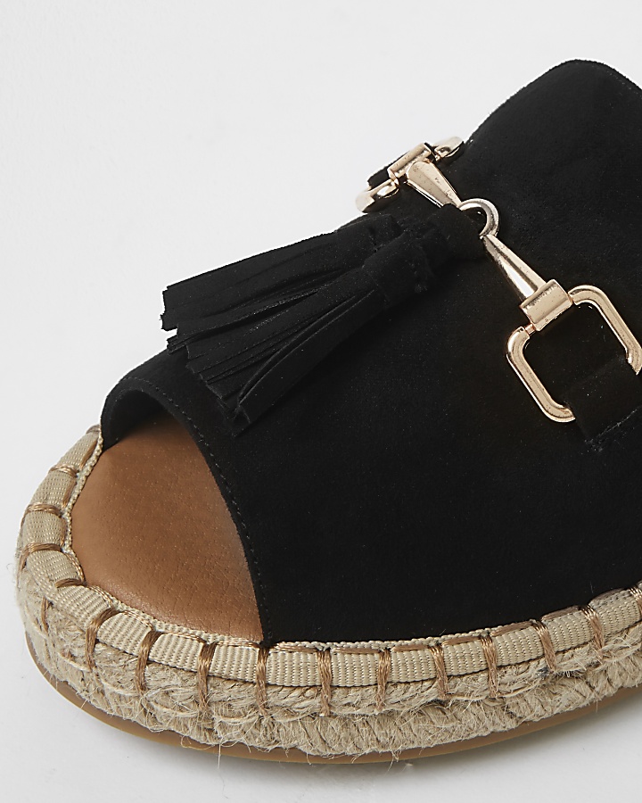 Black Wide fit backless espadrille loafers