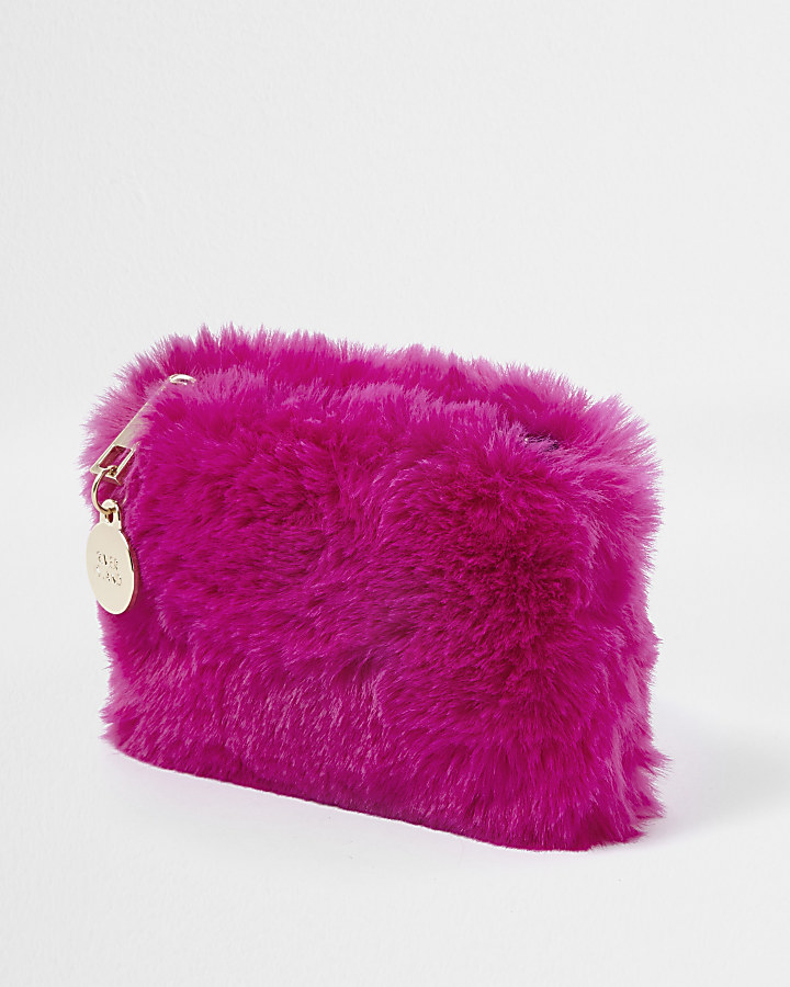 Pink faux fur pouch purse