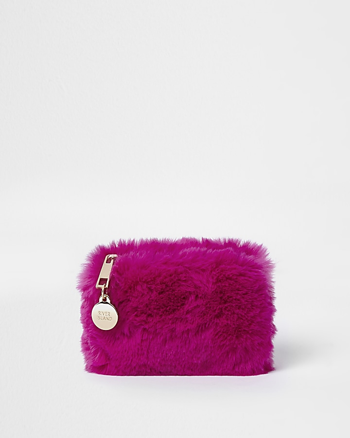 Pink faux fur pouch purse