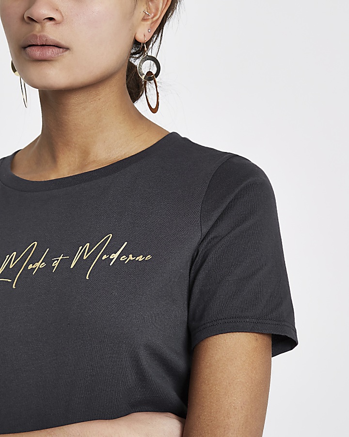 Grey 'la moderne' foil print fitted T-shirt