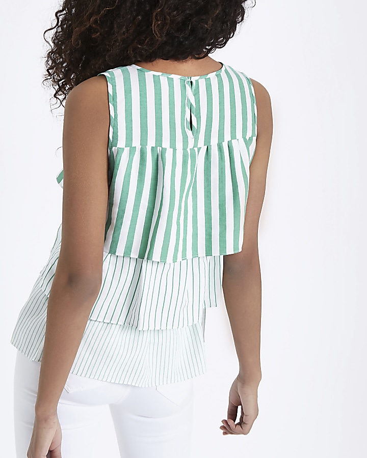 Green stripe tiered frill top