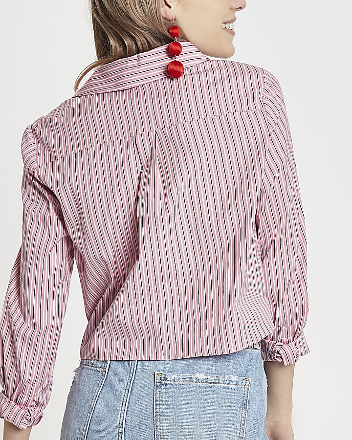 Petite pink striped crop shirt