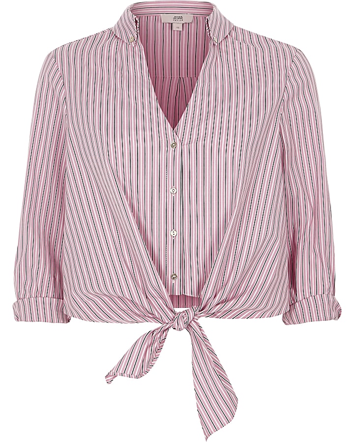 Petite pink striped crop shirt