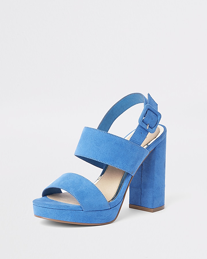 Blue double strap heel platform sandals