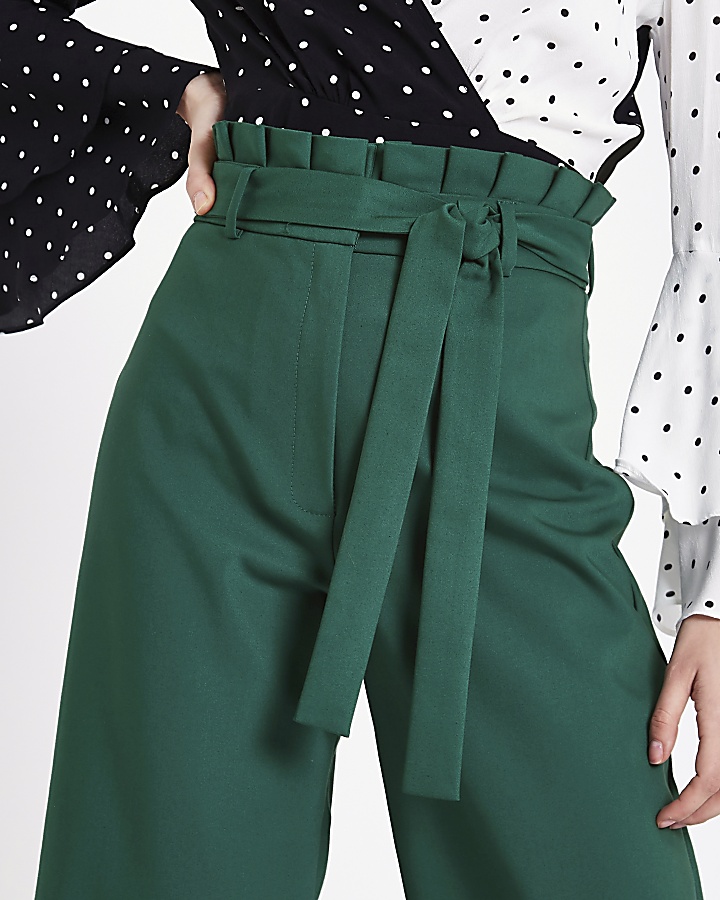 Dark green paperbag waist culottes
