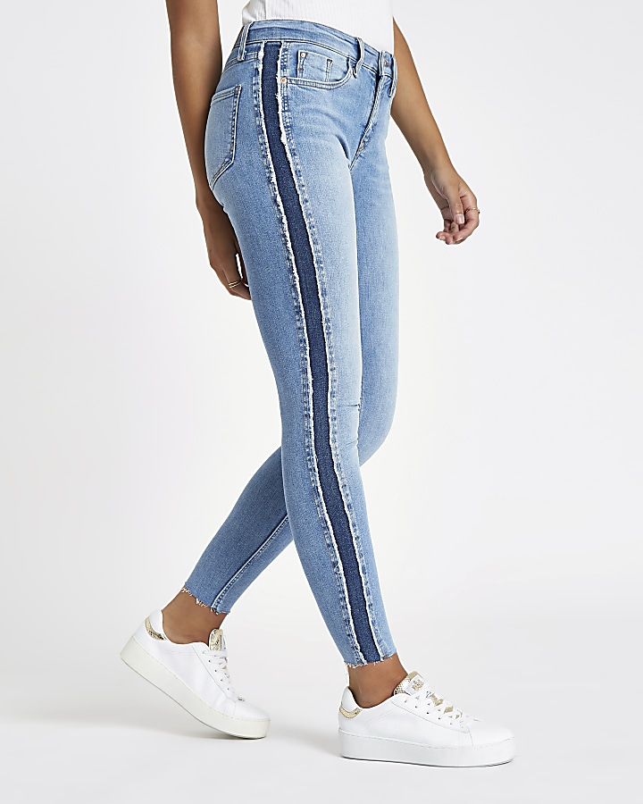 Mid blue Amelie mid rise shadow panel jeans