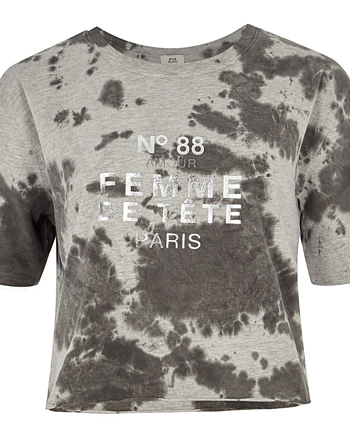 Grey tie dye 'femme' cropped T-shirt
