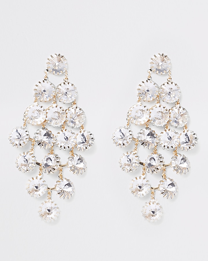 Gold tone diamante encrusted drop earrings
