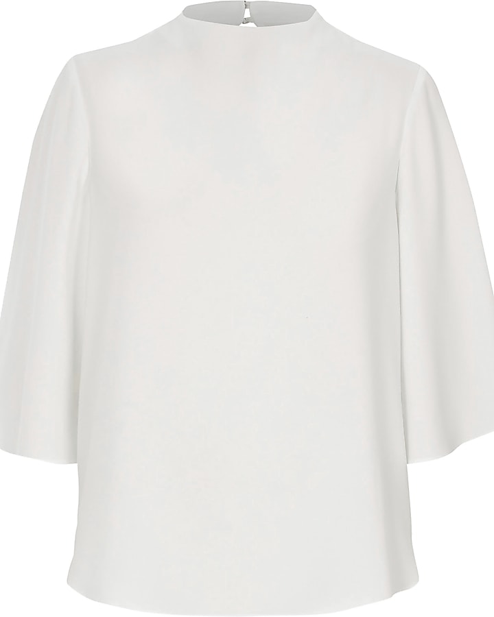 White high neck kimono sleeve top