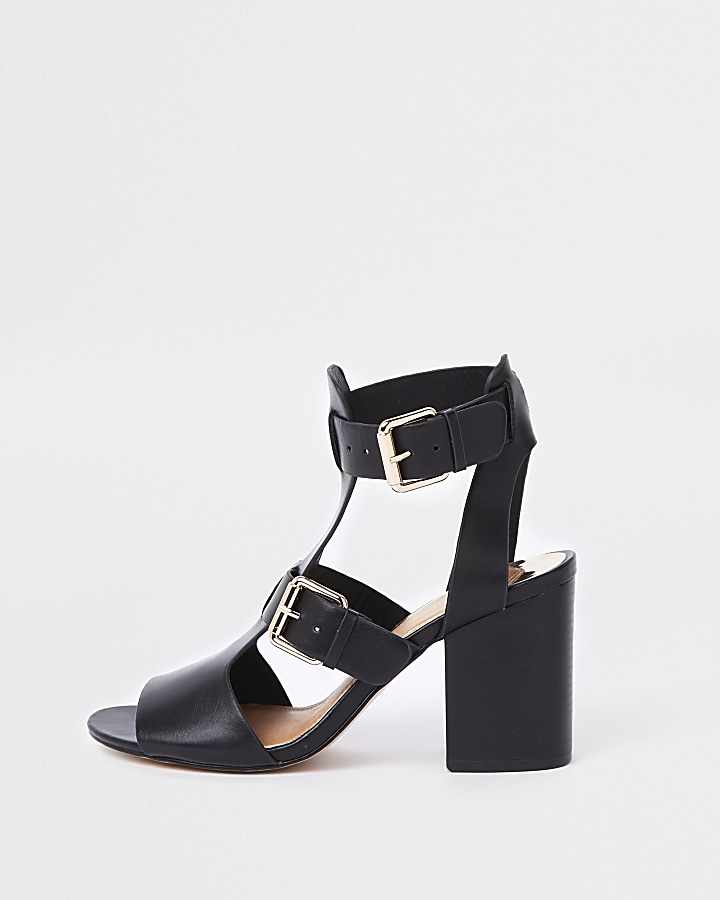 Black double buckle heels