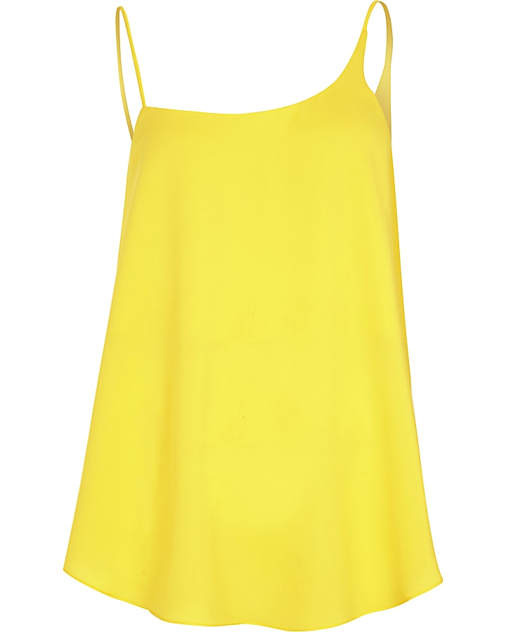 Yellow asymmetric neck cami top