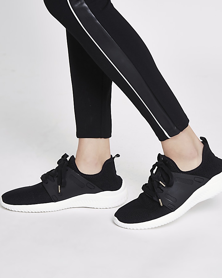 Black knit lace-up runner trainers