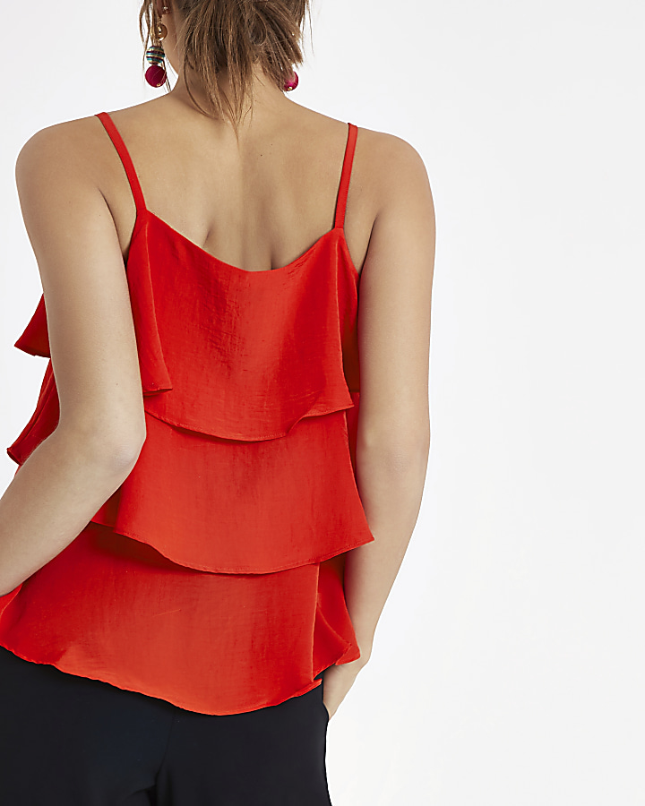 Red tiered frill cami top