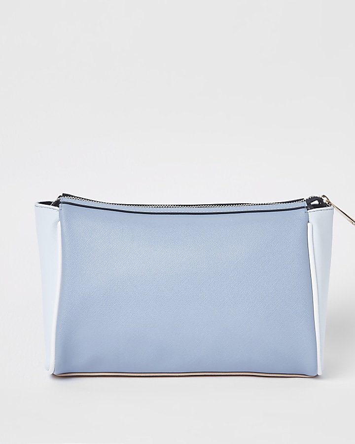 Blue cutabout panel zip top makeup bag