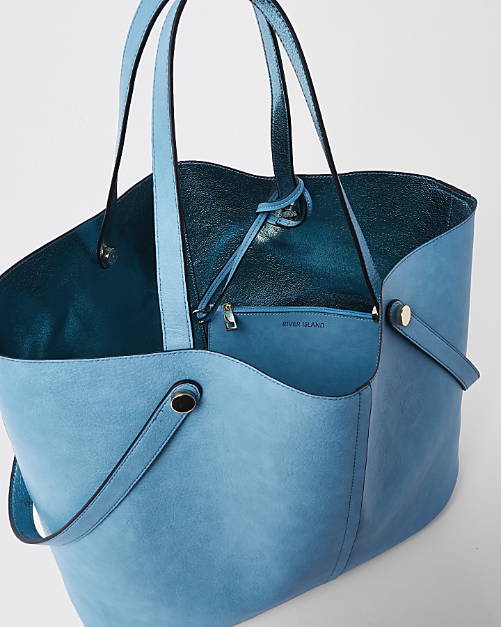 Blue metallic tote beach bag
