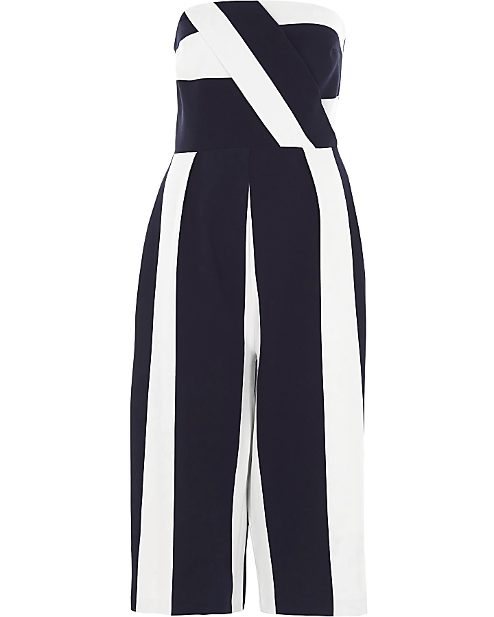 Navy stripe bardot culotte jumpsuit