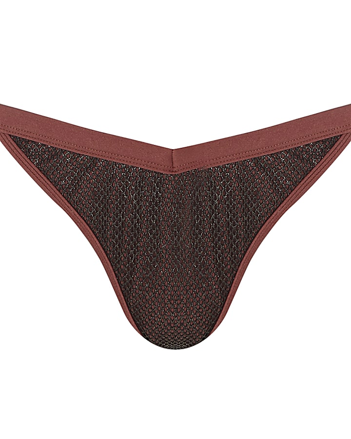 Dark red mesh high leg bikini bottoms