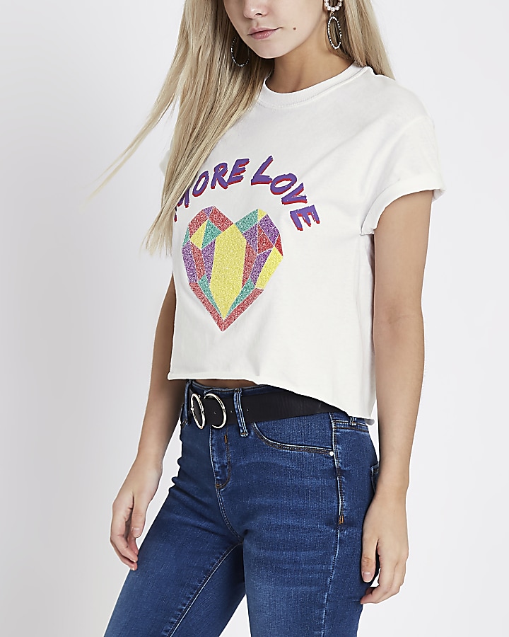 Petite White 'more love' heart print T-shirt