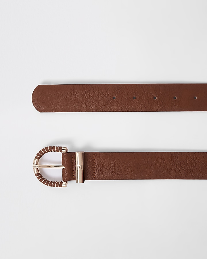 Light brown wrapped buckle jeans belt