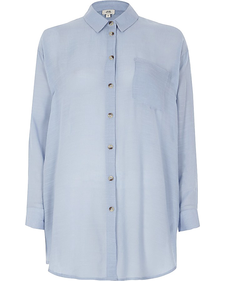 Blue longline long sleeve shirt
