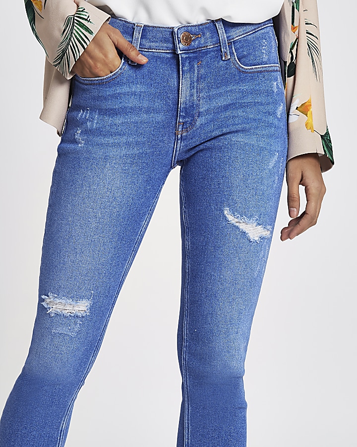 Petite blue Amelie super skinny ripped jeans