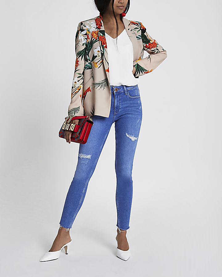 Petite blue Amelie super skinny ripped jeans