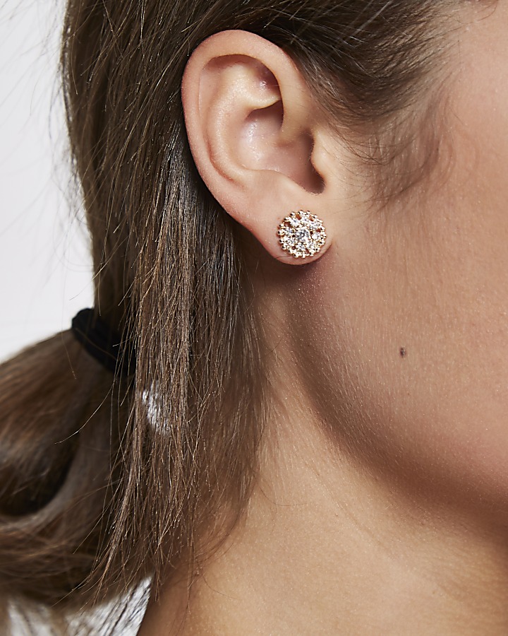 Rose gold tone diamante stud earrings