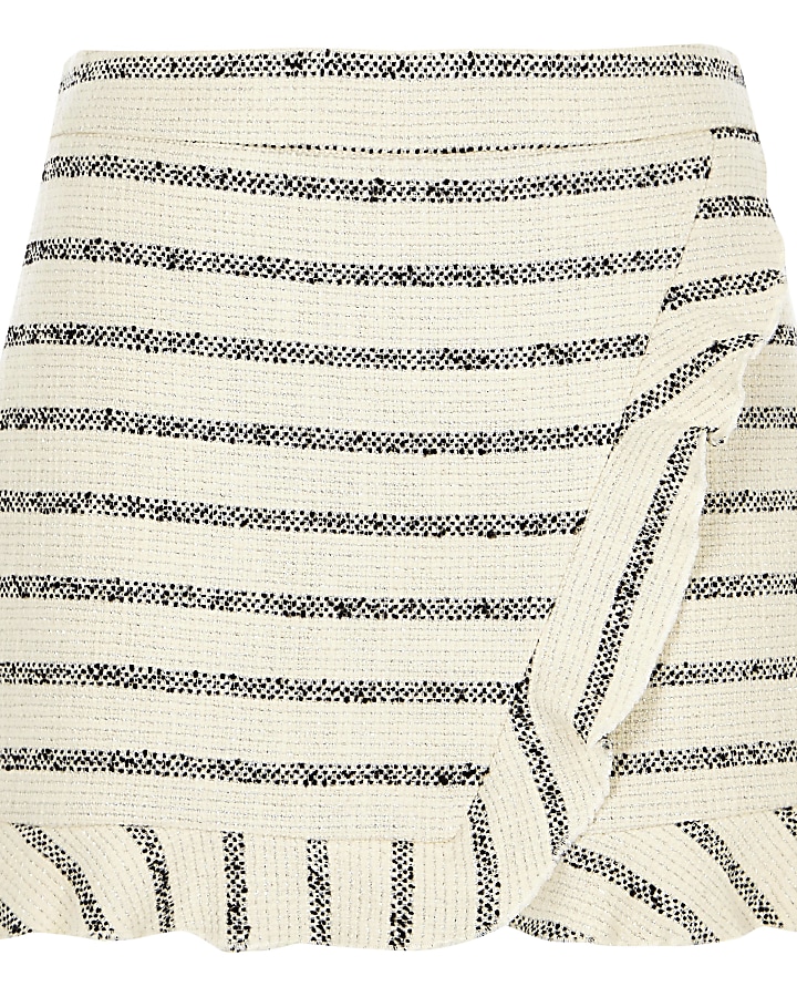 Cream metallic stripe tweed wrap frill skort