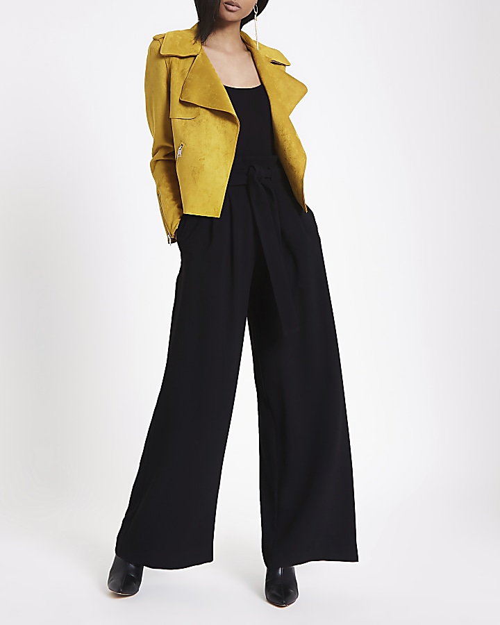 Black belted wide leg trousers