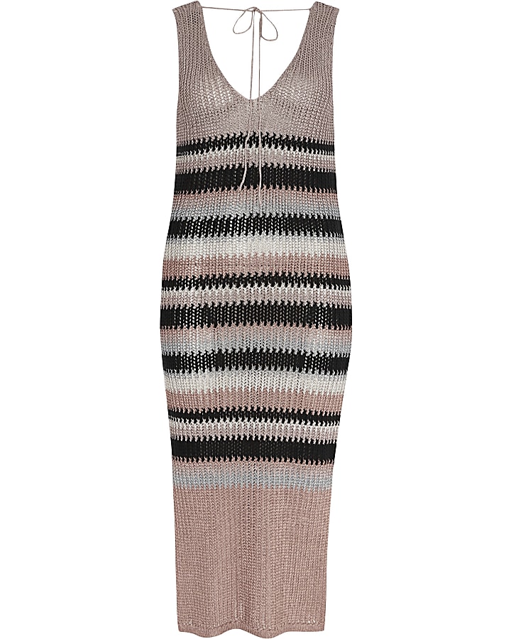 Pink metallic stripe knit dress