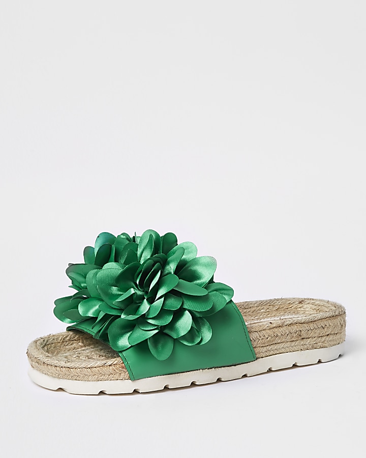 Green floral espadrille sandals