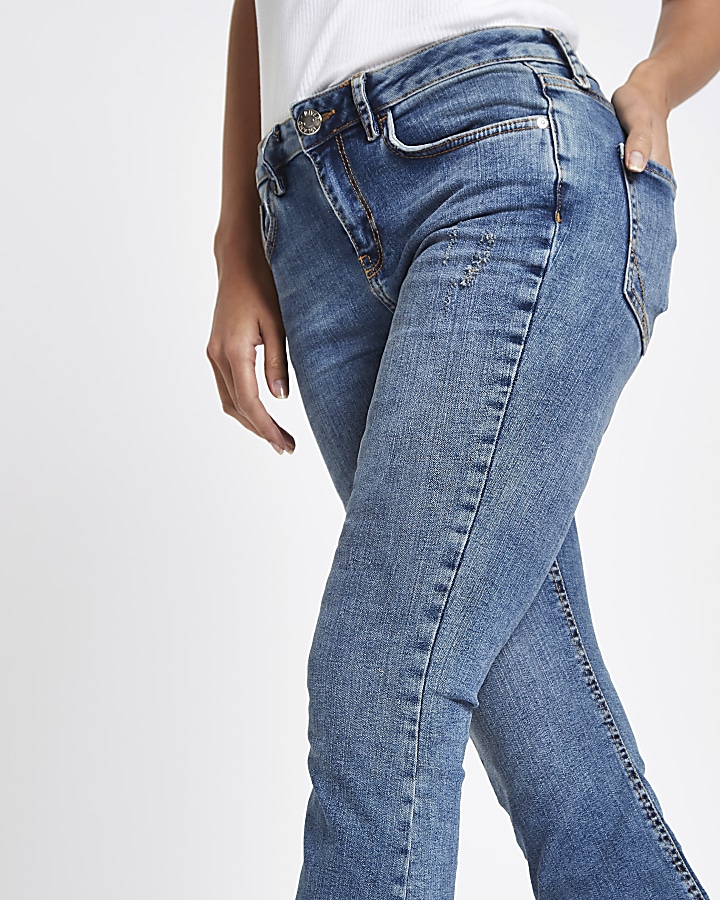 Blue denim cropped flared jeans