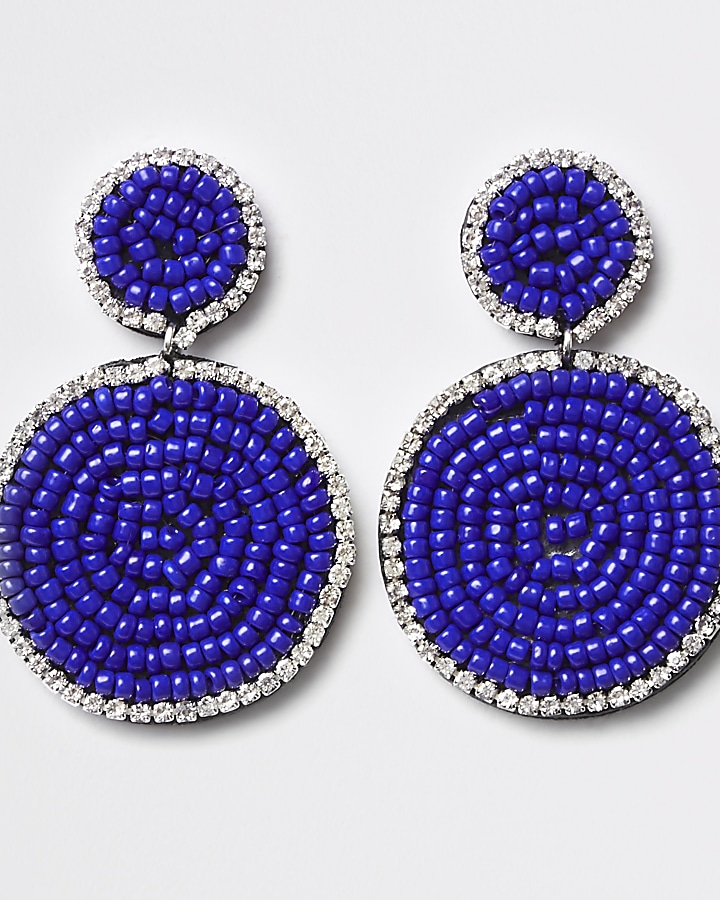 Blue seedbead circle drop earrings