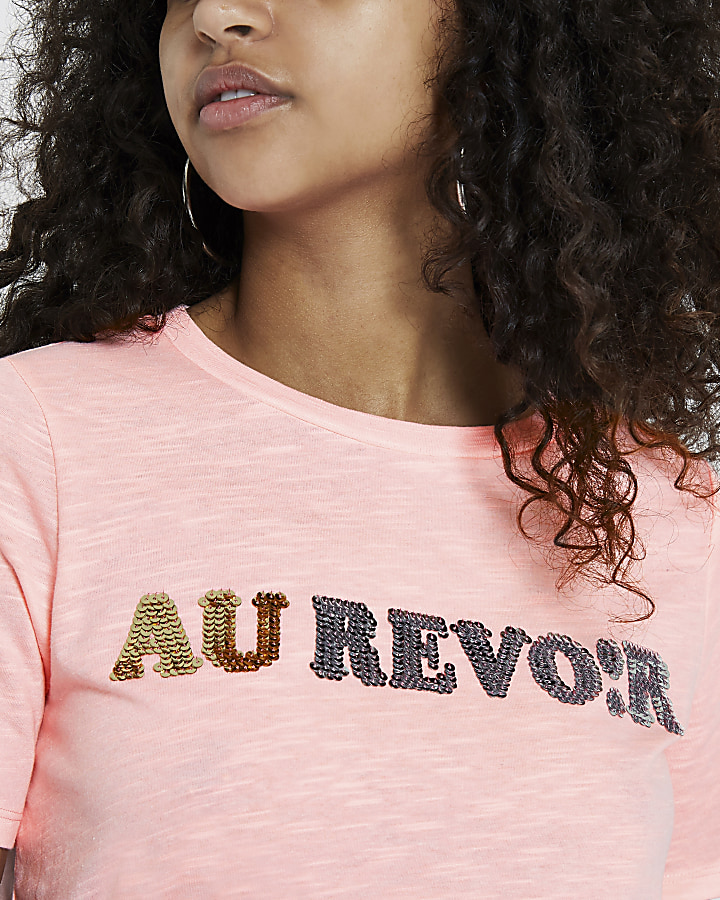 Pink 'Au revoir' fitted T-shirt